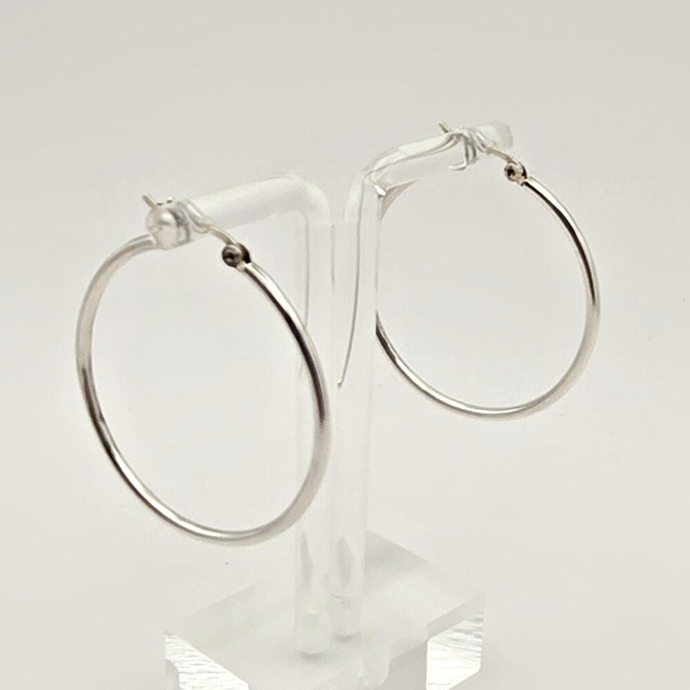 Sterling 1.5" Silver Hoop Earrings - Picture 2 of 6
